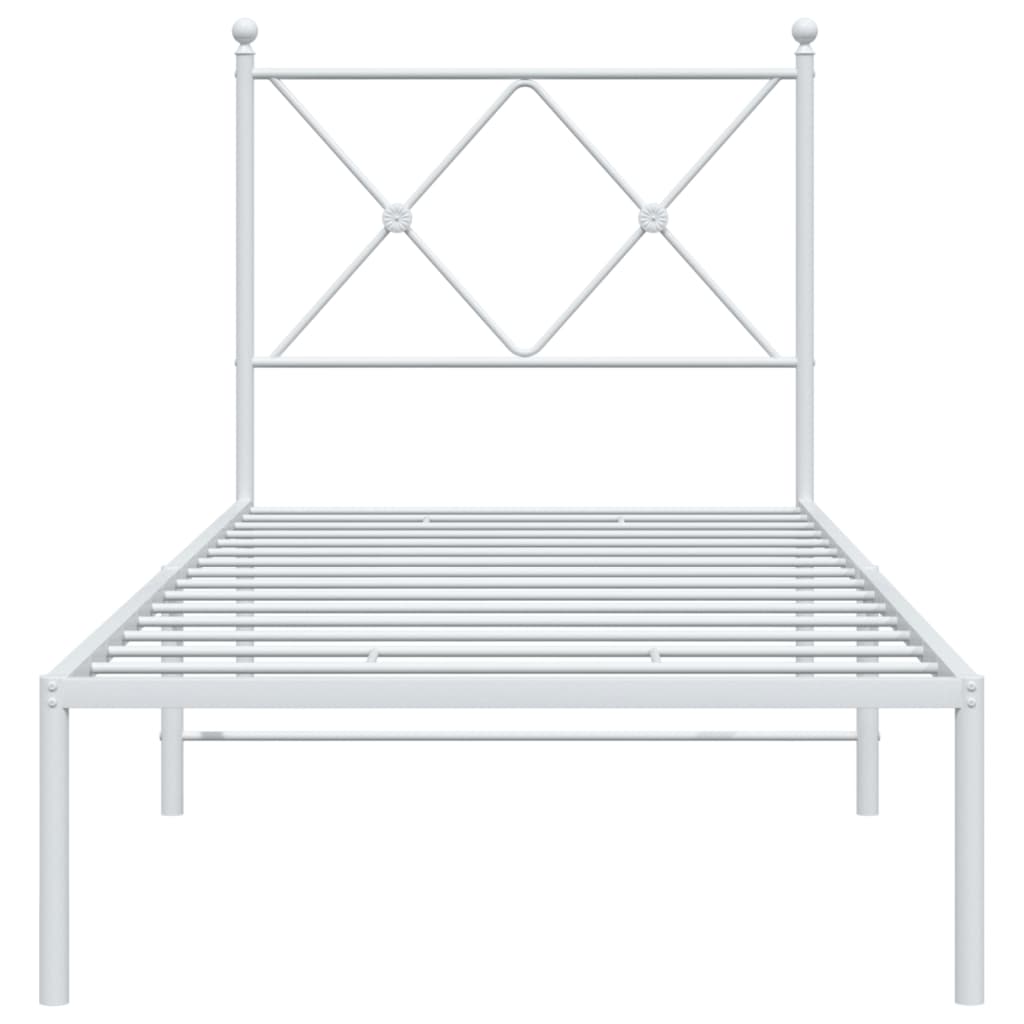White Metal Bed Frame with Headboard - 75x190cm, No Mattress Included