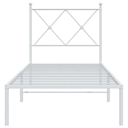 White Metal Bed Frame with Headboard - 75x190cm, No Mattress Included