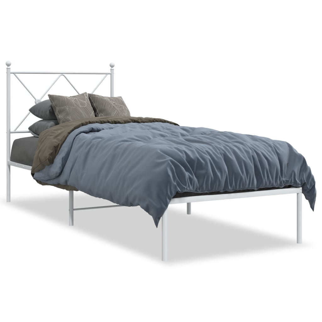 White Metal Bed Frame with Headboard, 80x200cm, No Mattress