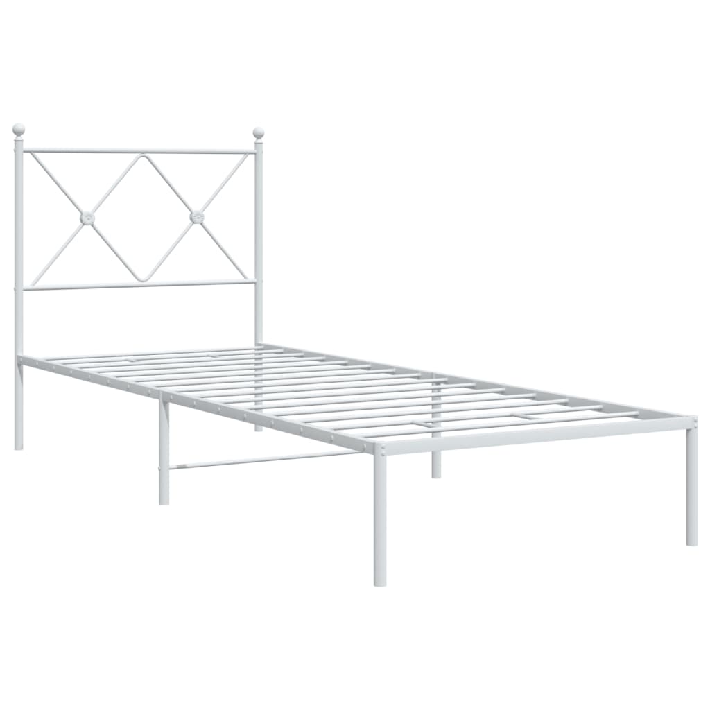 White Metal Bed Frame with Headboard, 80x200cm, No Mattress