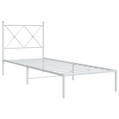 White Metal Bed Frame with Headboard, 80x200cm, No Mattress