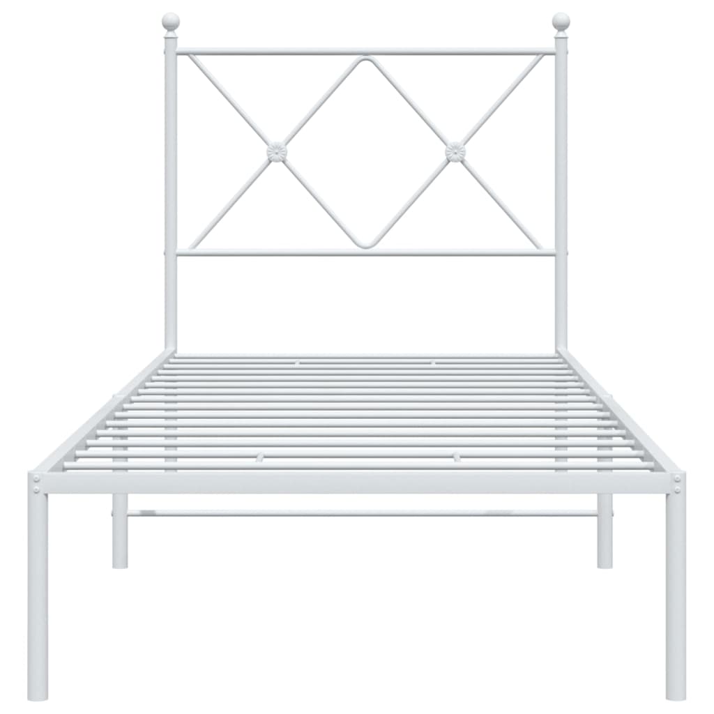 White Metal Bed Frame with Headboard, 80x200cm, No Mattress