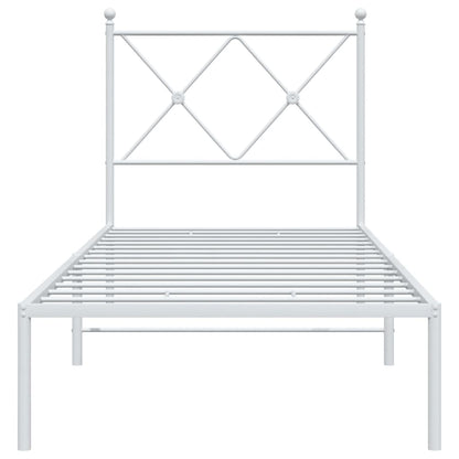 White Metal Bed Frame with Headboard, 80x200cm, No Mattress