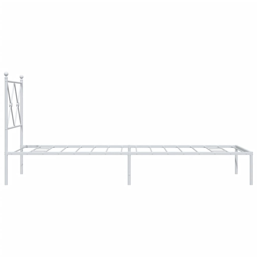 White Metal Bed Frame with Headboard, 80x200cm, No Mattress