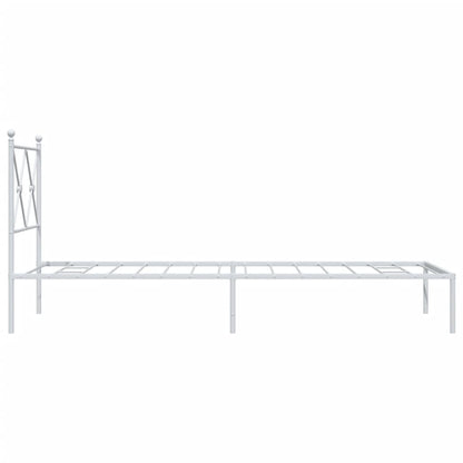 White Metal Bed Frame with Headboard, 80x200cm, No Mattress