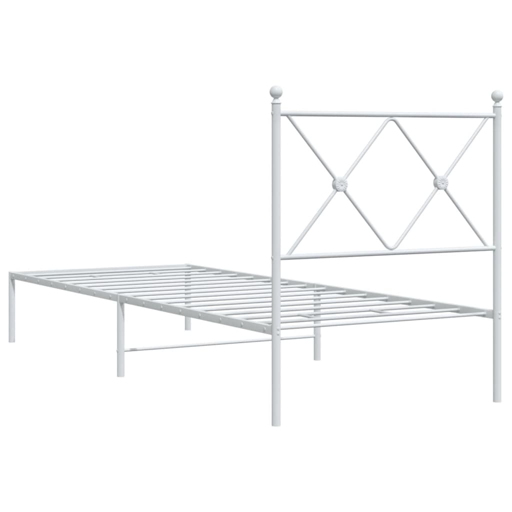 White Metal Bed Frame with Headboard, 80x200cm, No Mattress