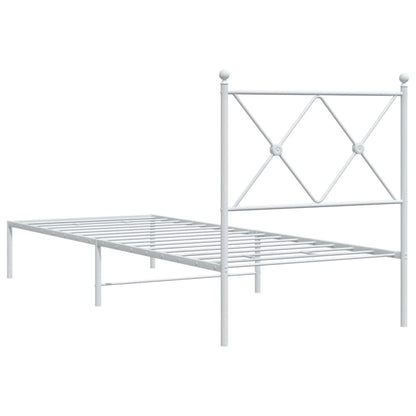 White Metal Bed Frame with Headboard, 80x200cm, No Mattress