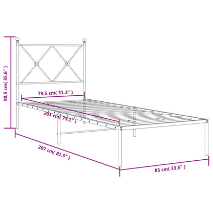 White Metal Bed Frame with Headboard, 80x200cm, No Mattress
