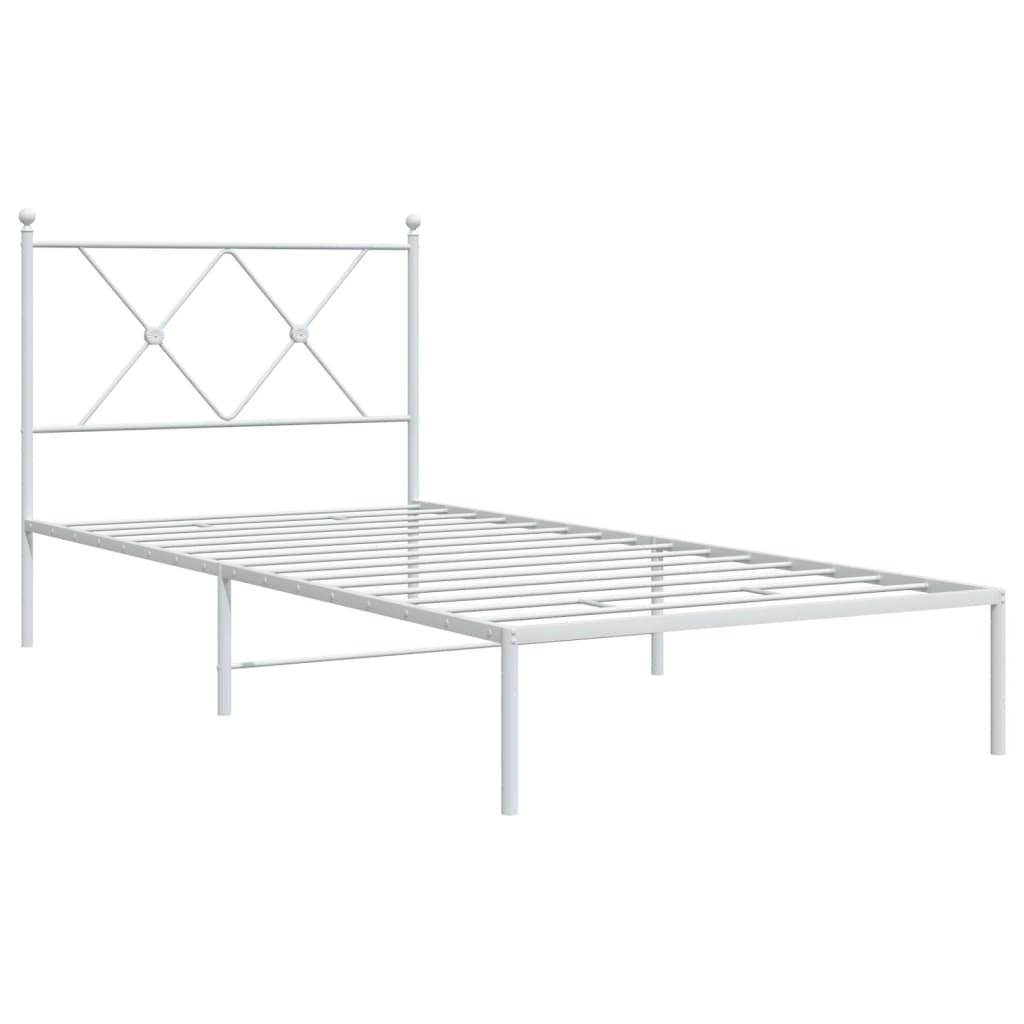 White Metal Bed Frame with Headboard 90x190cm - No Mattress