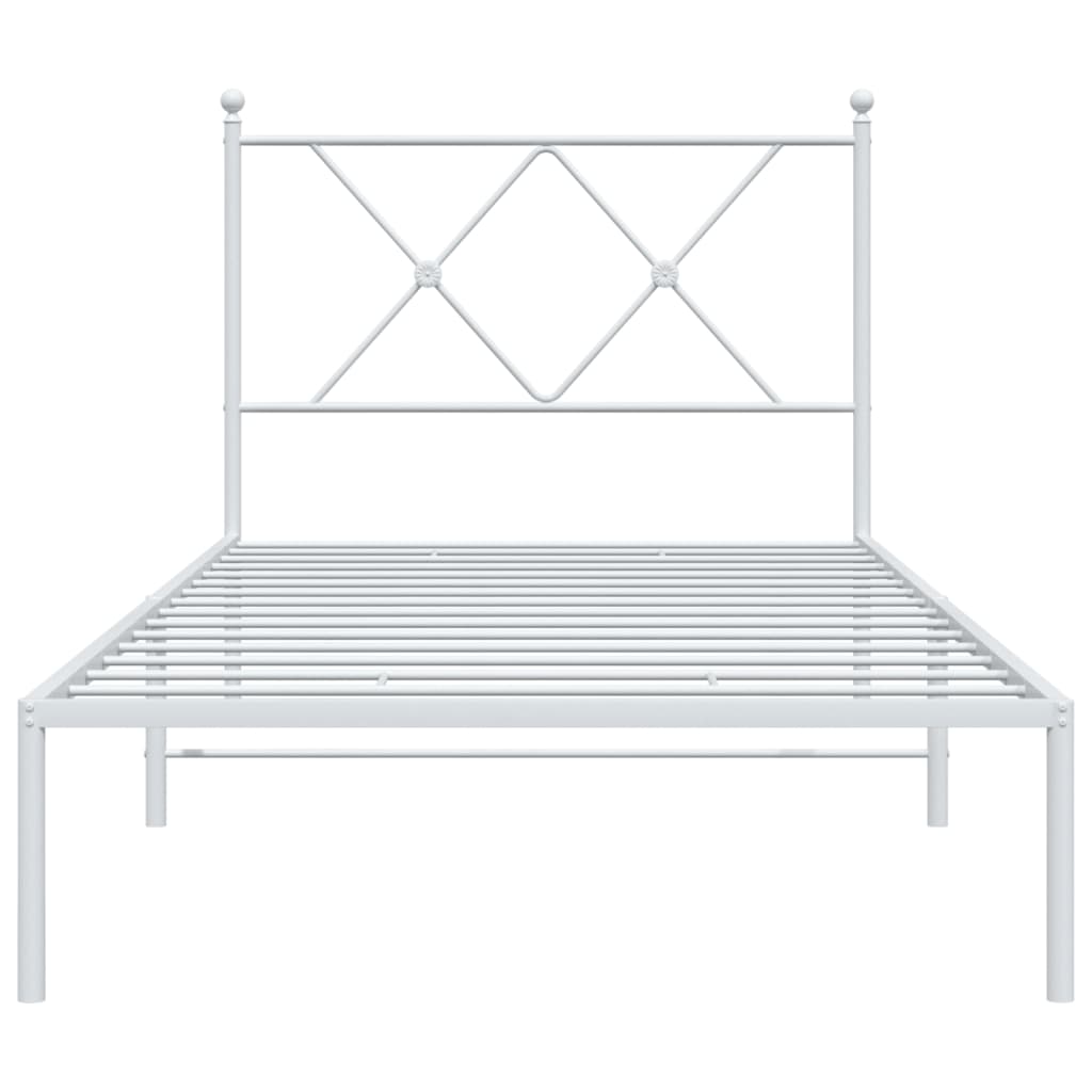 White Metal Bed Frame with Headboard 90x190cm - No Mattress