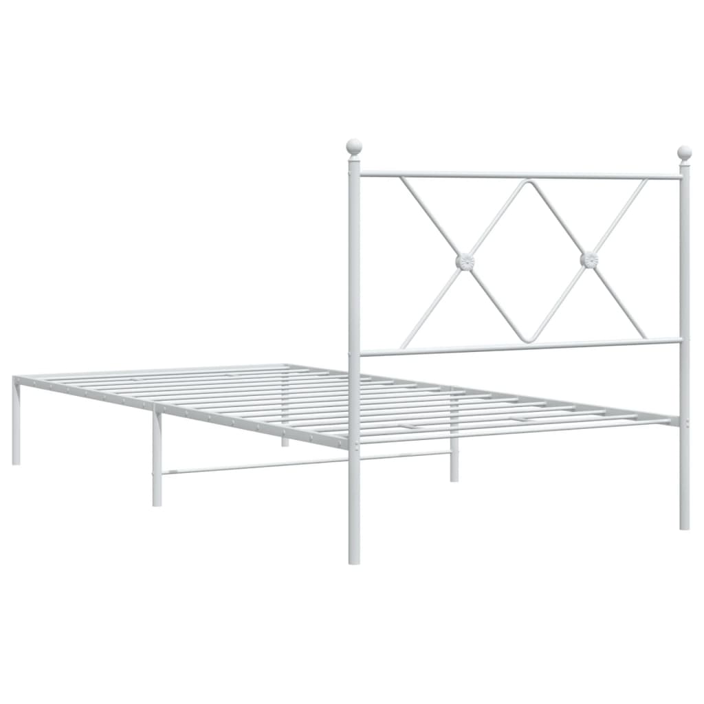 White Metal Bed Frame with Headboard 90x190cm - No Mattress