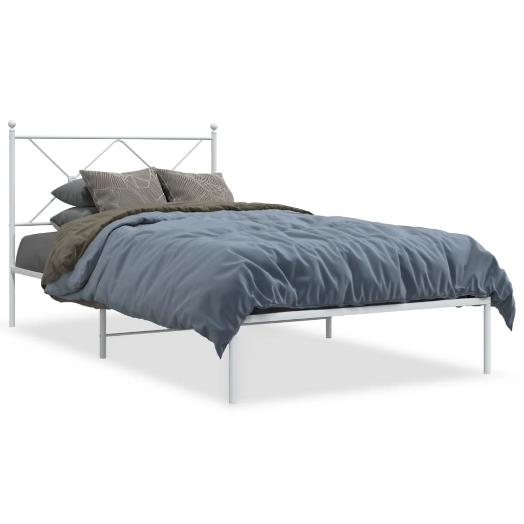 White Metal Bed Frame with Headboard, 100x190cm, Mattress Not Included