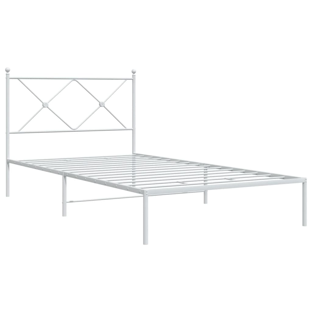 White Metal Bed Frame with Headboard, 100x190cm, Mattress Not Included