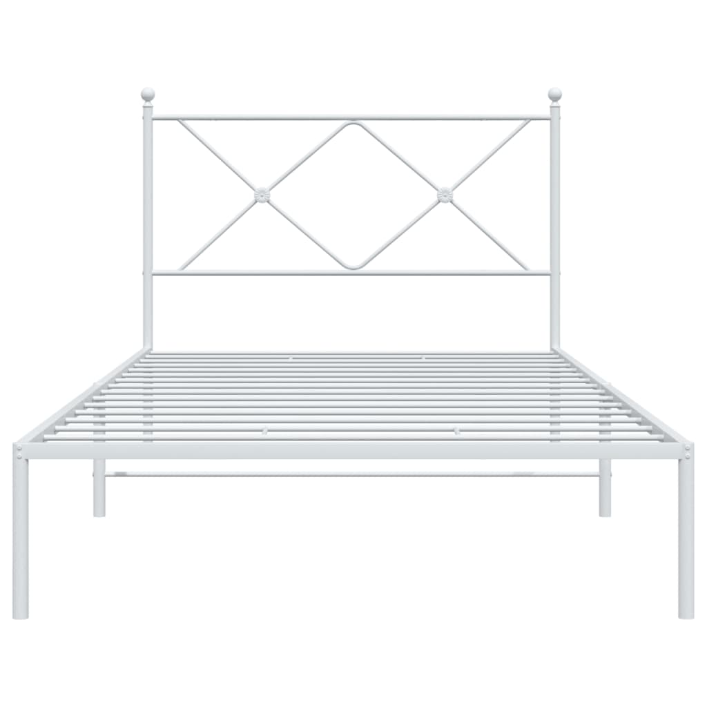 White Metal Bed Frame with Headboard, 100x190cm, Mattress Not Included