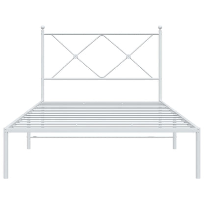 White Metal Bed Frame with Headboard, 100x190cm, Mattress Not Included