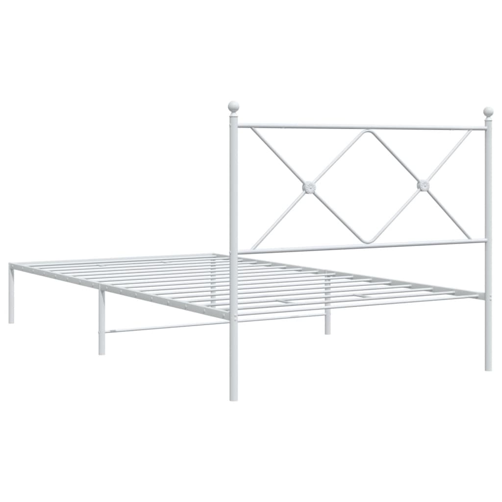 White Metal Bed Frame with Headboard, 100x190cm, Mattress Not Included