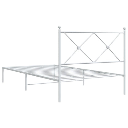 White Metal Bed Frame with Headboard, 100x190cm, Mattress Not Included
