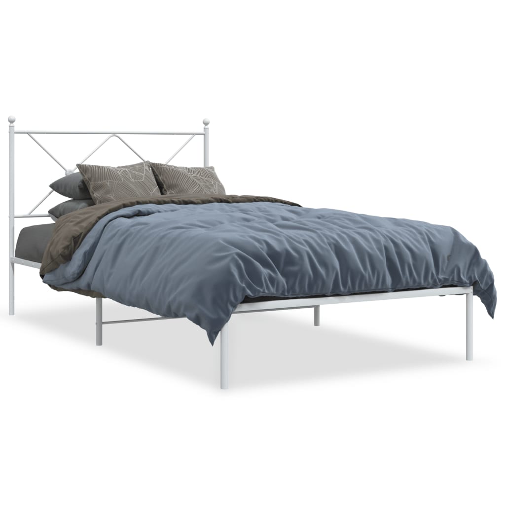 White Metal Bed Frame with Headboard, 100x200cm, No Mattress