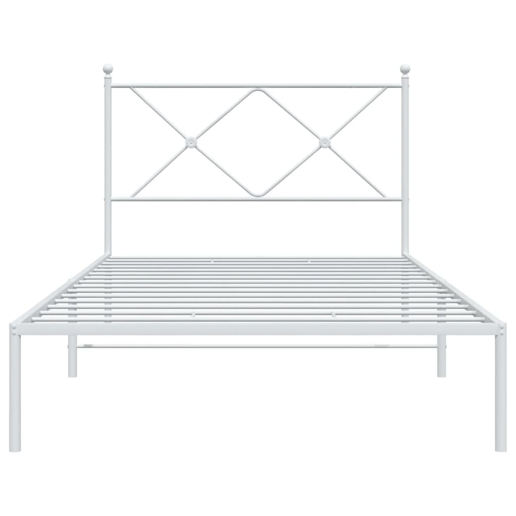 White Metal Bed Frame with Headboard, 100x200cm, No Mattress