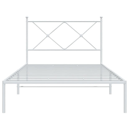 White Metal Bed Frame with Headboard, 100x200cm, No Mattress