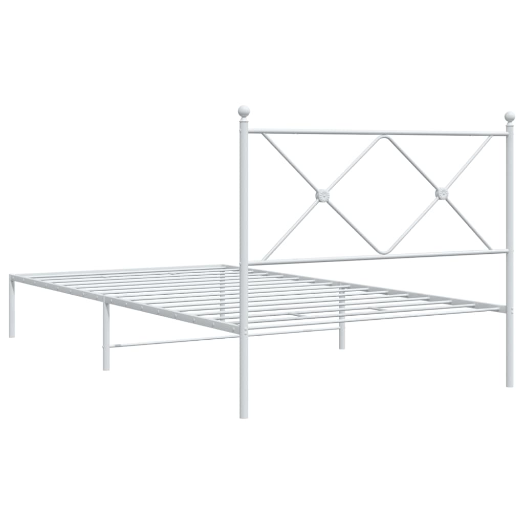 White Metal Bed Frame with Headboard, 100x200cm, No Mattress