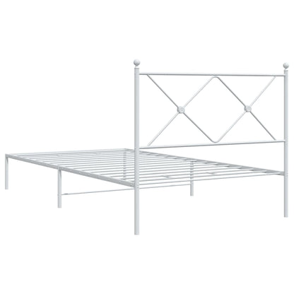 White Metal Bed Frame with Headboard, 100x200cm, No Mattress