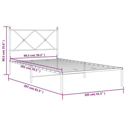 White Metal Bed Frame with Headboard, 100x200cm, No Mattress