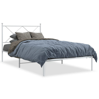 White Metal Bed Frame with Headboard 107x203cm - No Mattress