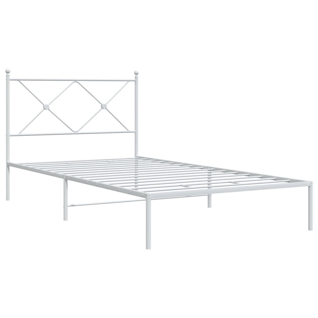 White Metal Bed Frame with Headboard 107x203cm - No Mattress