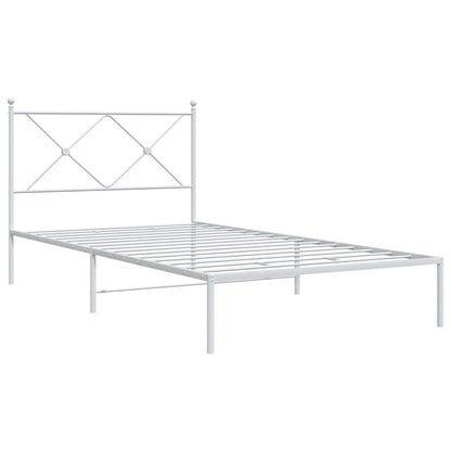 White Metal Bed Frame with Headboard 107x203cm - No Mattress