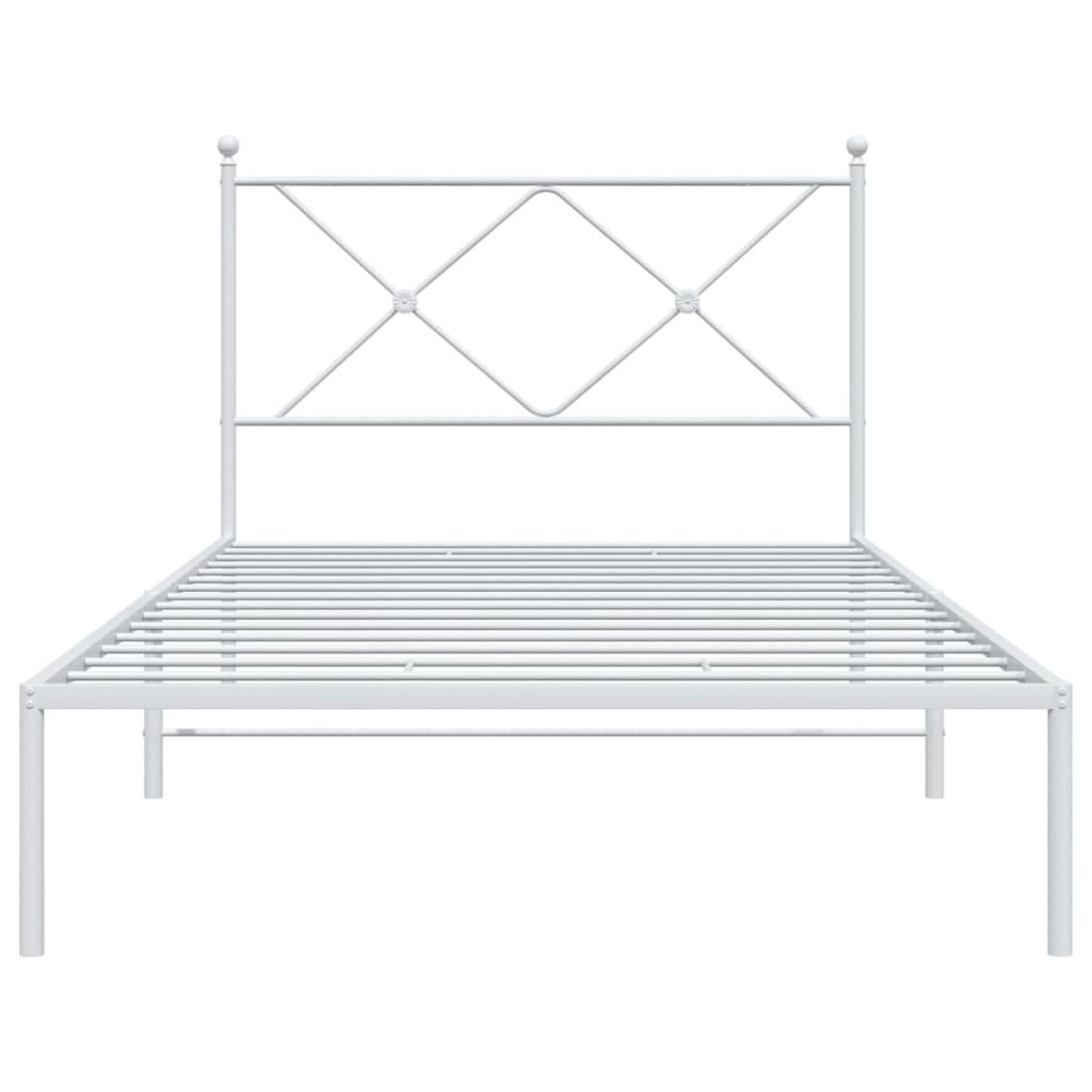 White Metal Bed Frame with Headboard 107x203cm - No Mattress