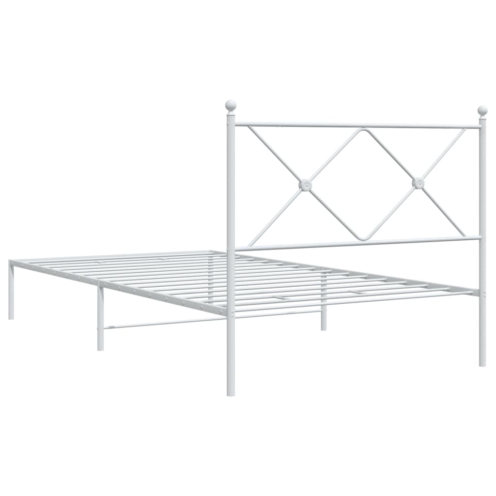 White Metal Bed Frame with Headboard 107x203cm - No Mattress