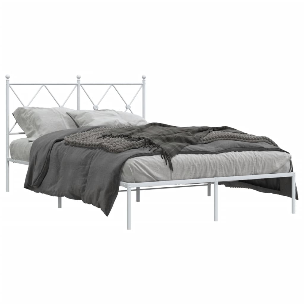 White Metal Bed Frame with Headboard, 120x200cm - Elegant & Sturdy