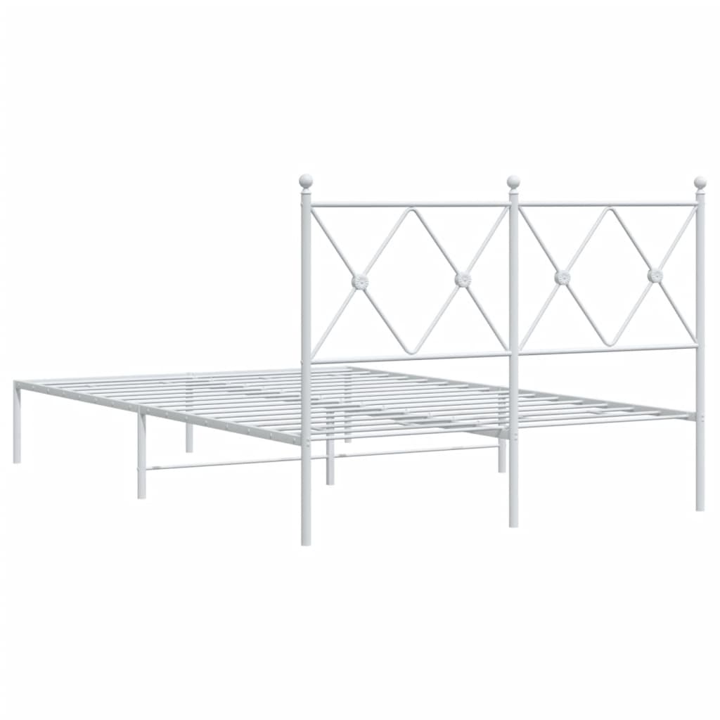 White Metal Bed Frame with Headboard, 120x200cm - Elegant & Sturdy