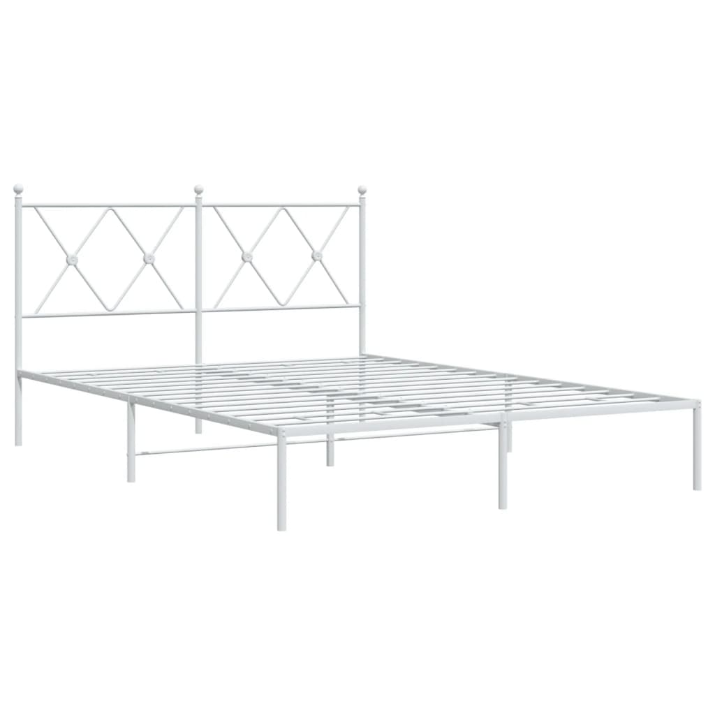 White Metal Bed Frame with Headboard 135x190cm - No Mattress