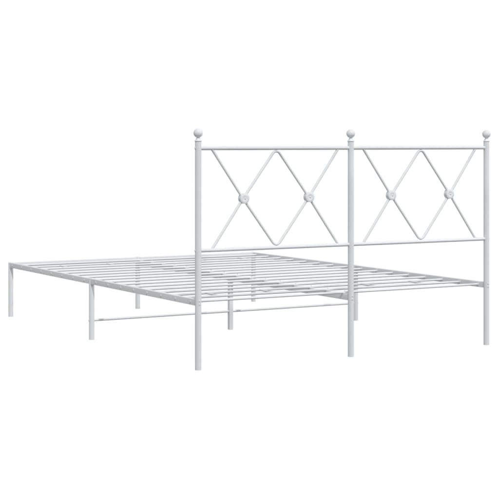 White Metal Bed Frame with Headboard 135x190cm - No Mattress