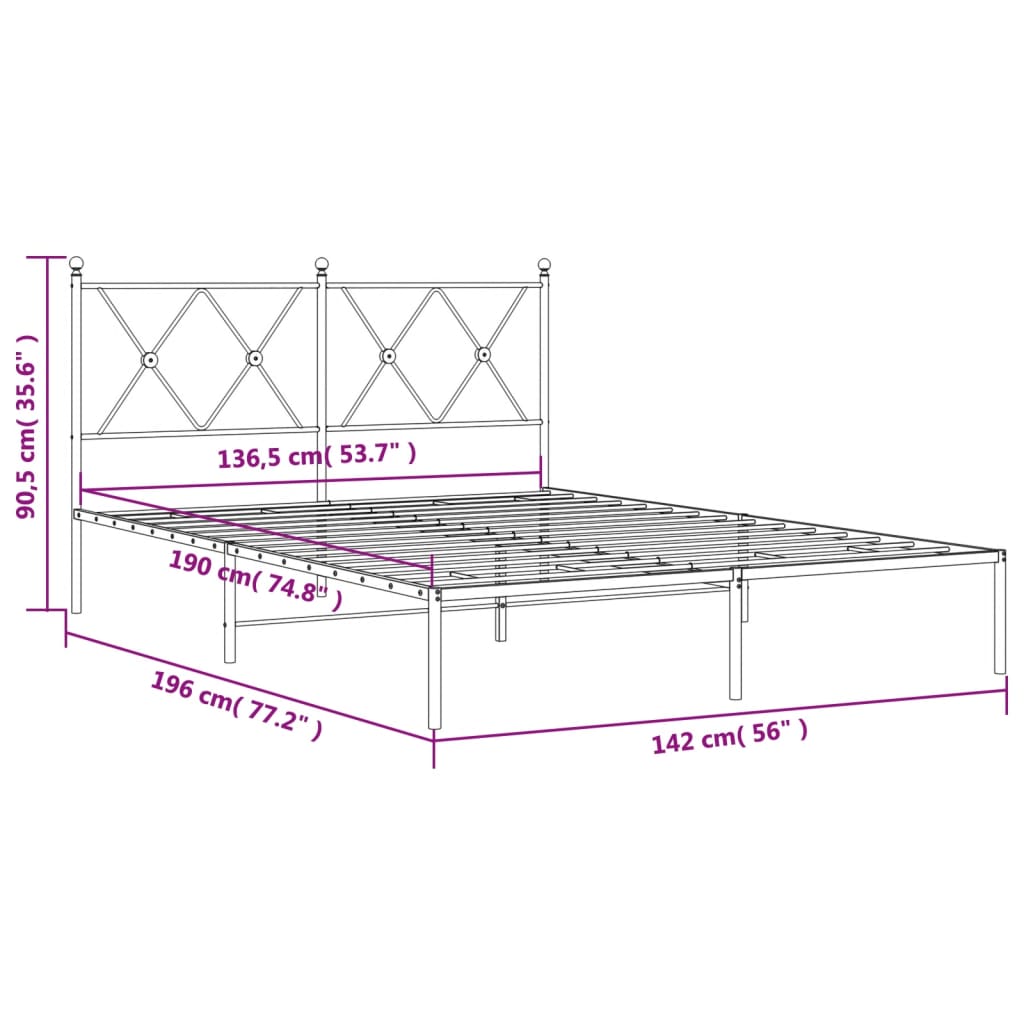 White Metal Bed Frame with Headboard 135x190cm - No Mattress