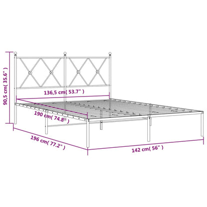 White Metal Bed Frame with Headboard 135x190cm - No Mattress