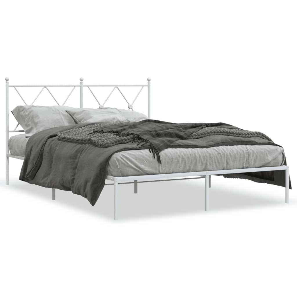 White Metal Bed Frame with Headboard – 140x200cm Sturdy Design