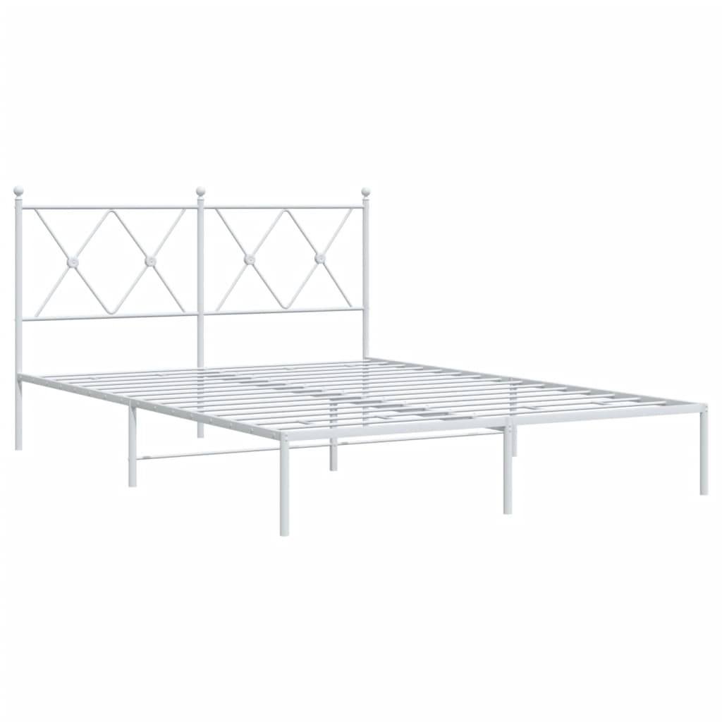 White Metal Bed Frame with Headboard – 140x200cm Sturdy Design