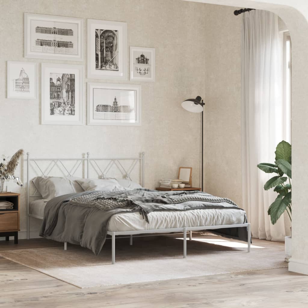 White Metal Bed Frame with Headboard – 140x200cm Sturdy Design