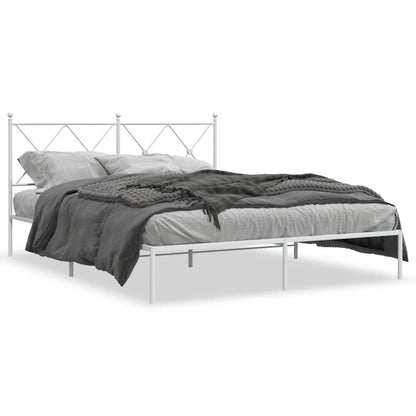 White Metal Bed Frame with Headboard, 150x200cm - Sturdy & Stylish