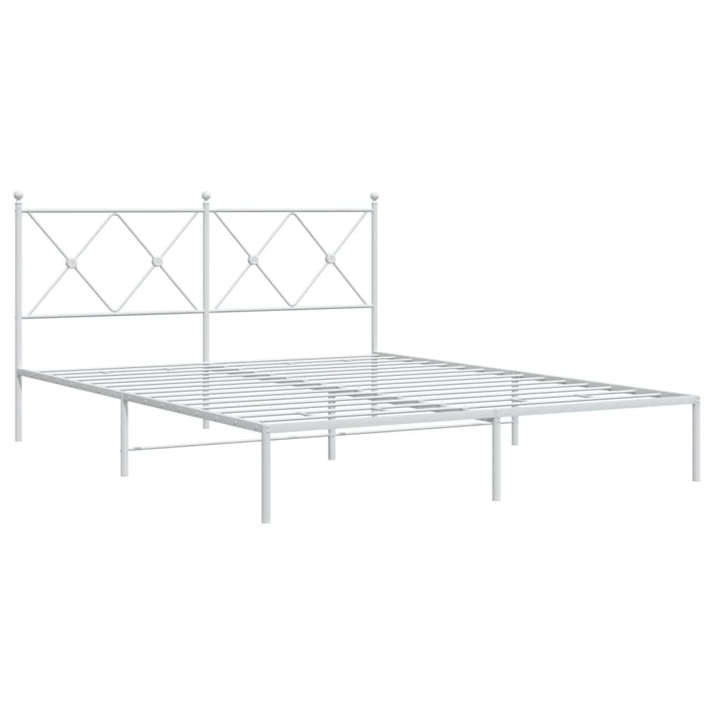 White Metal Bed Frame with Headboard, 150x200cm - Sturdy & Stylish