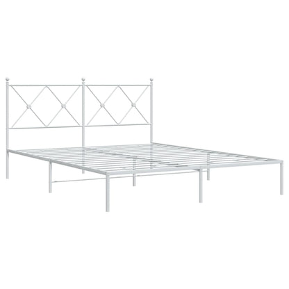 White Metal Bed Frame with Headboard, 150x200cm - Sturdy & Stylish