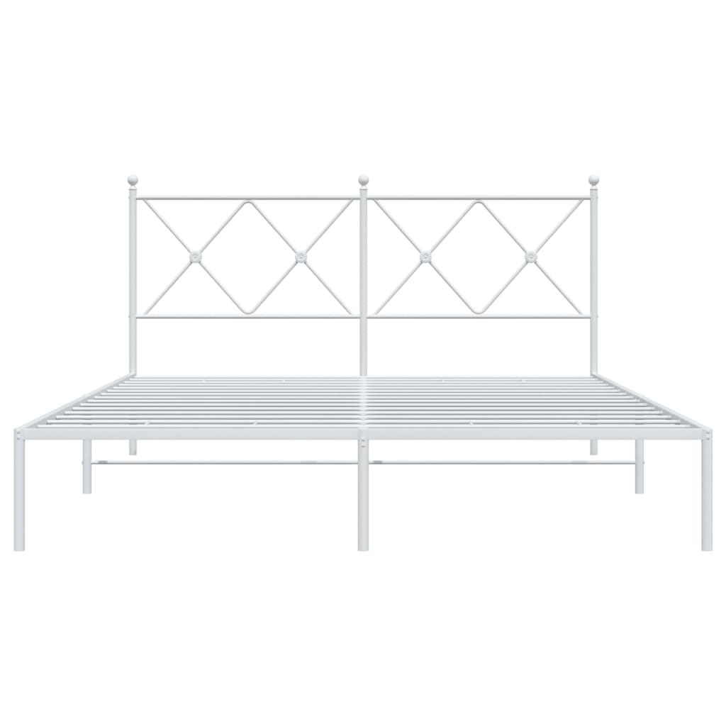 White Metal Bed Frame with Headboard, 150x200cm - Sturdy & Stylish