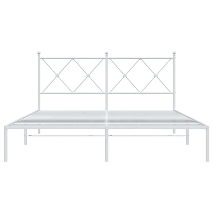 White Metal Bed Frame with Headboard, 150x200cm - Sturdy & Stylish