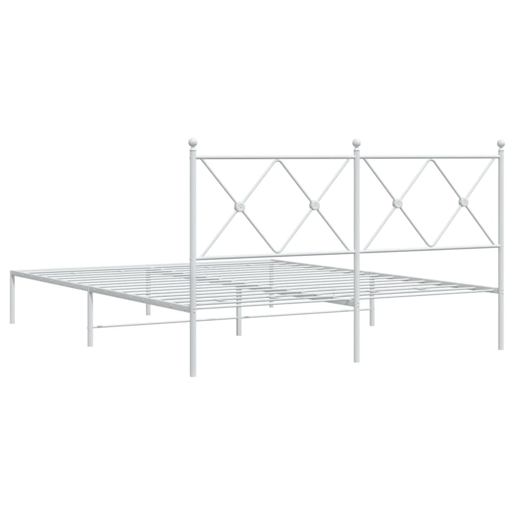 White Metal Bed Frame with Headboard, 150x200cm - Sturdy & Stylish
