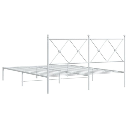 White Metal Bed Frame with Headboard, 150x200cm - Sturdy & Stylish
