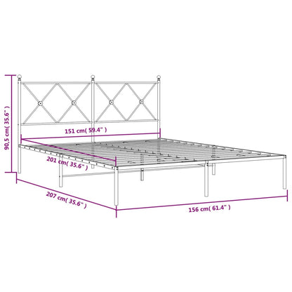 White Metal Bed Frame with Headboard, 150x200cm - Sturdy & Stylish