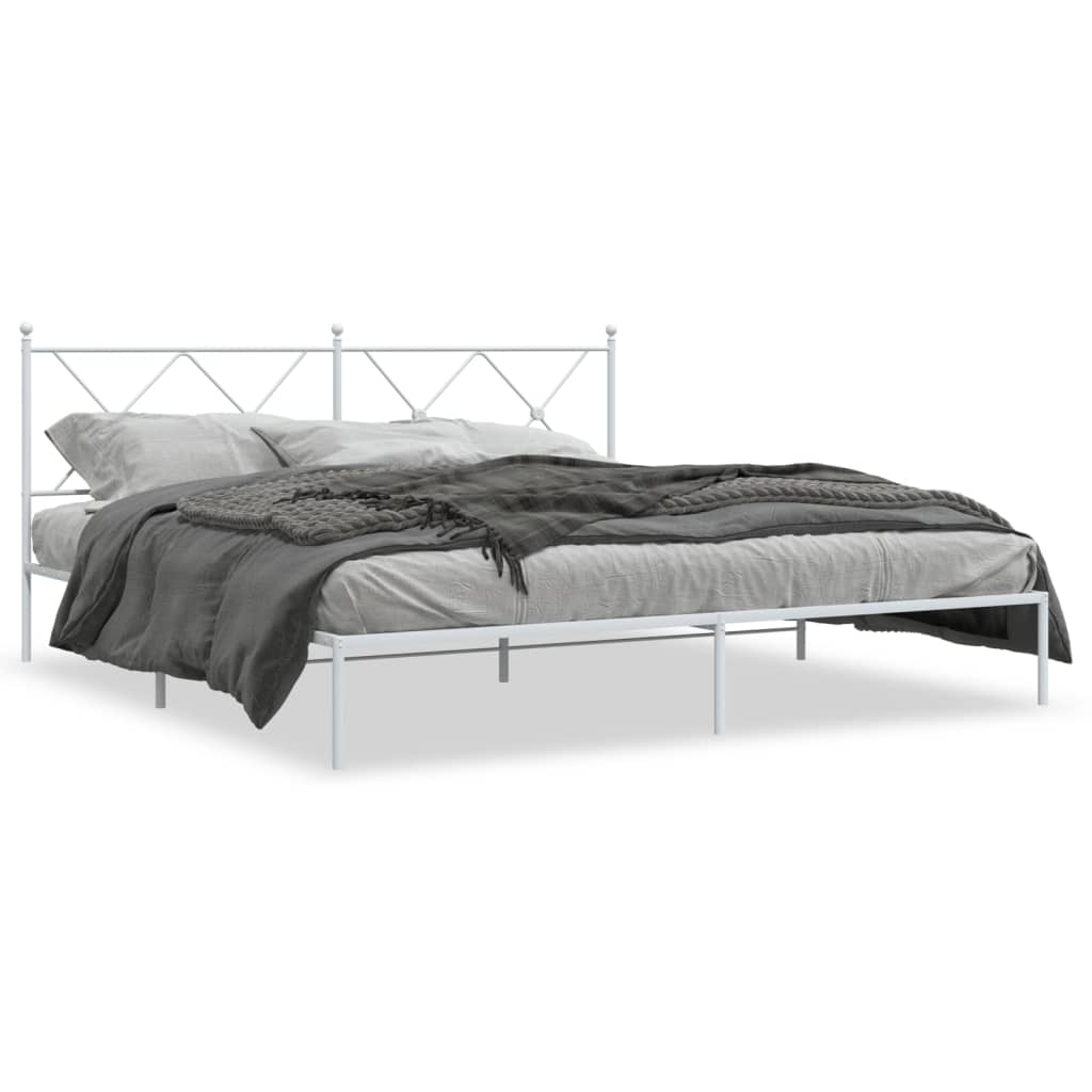 White Metal Bed Frame with Headboard 183x213cm - No Mattress